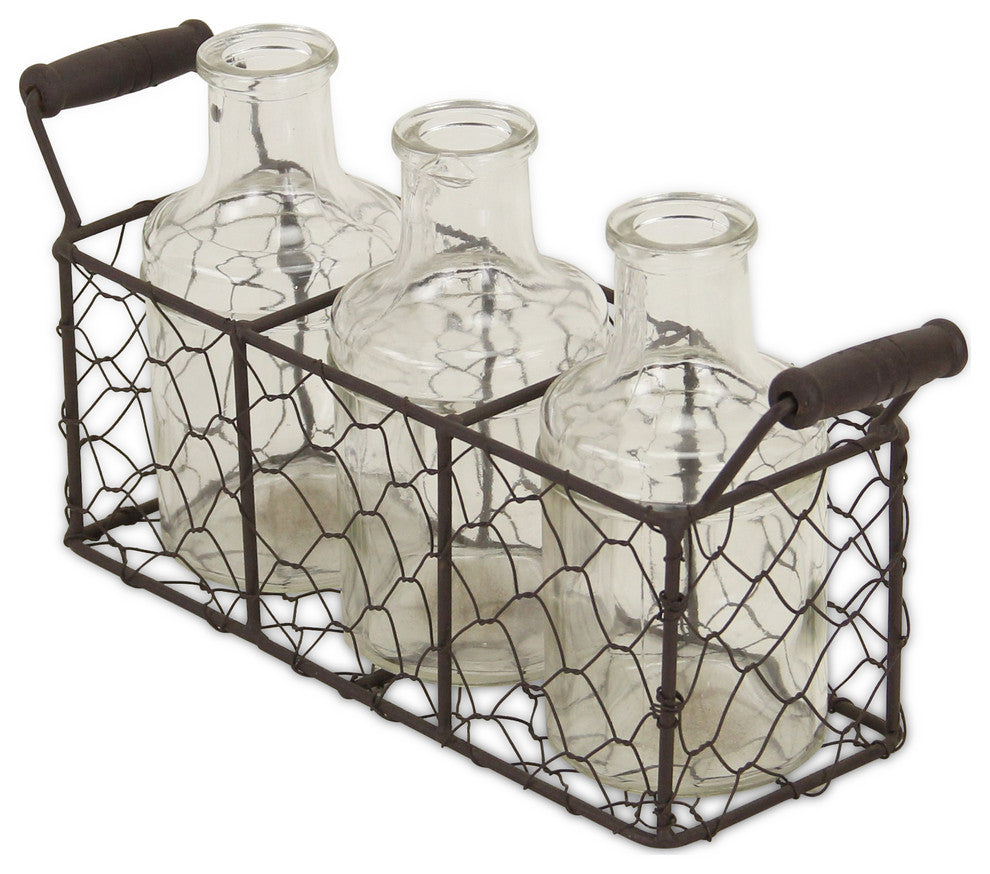 3-Glass Jar Wire Basket