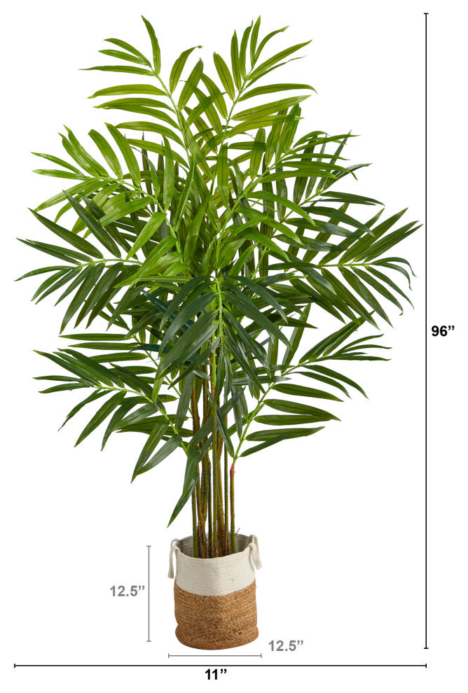 8' King Palm Artificial Tree With 12 Branches in Natural Jute and Cotton Planter