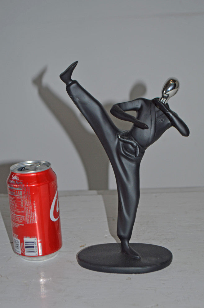 Karate, Krav Maga Front Kick, Black Chrome, Resin Statue - Size: 3" x 7" x 11"