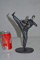 Karate, Krav Maga Front Kick, Black Chrome, Resin Statue - Size: 3" x 7" x 11"
