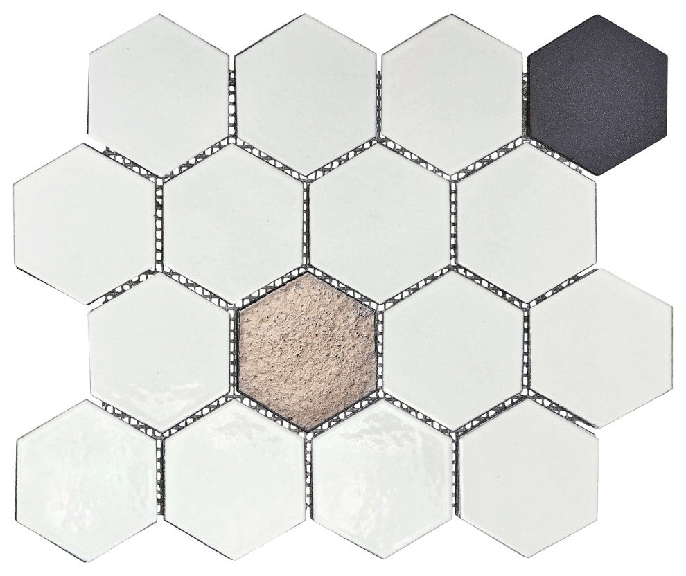 Lugo 12.1x10.43, White Lava Stone Mosaic Floor & Wall Tile, 7.83ft/case, Sample