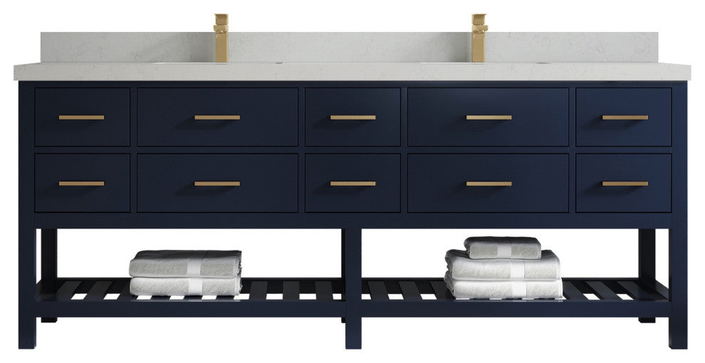 Parker 84 Double Sink Bathroom Vanity, Navy Blue 2" Carrara Quartz