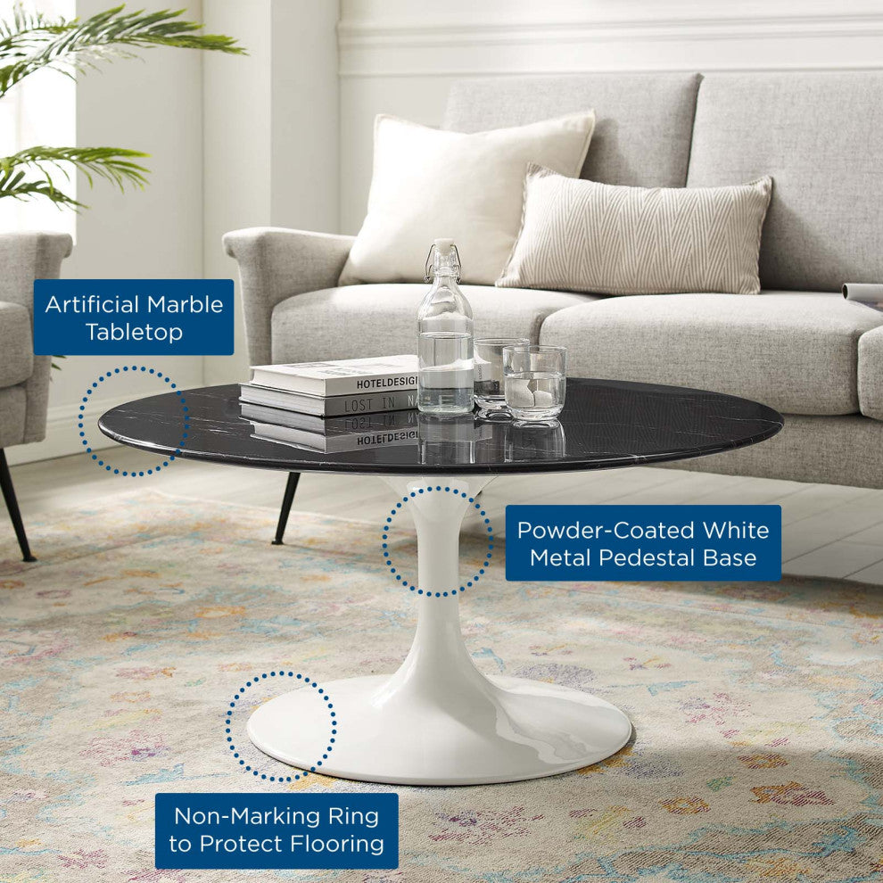 Lippa 36" Artificial Marble Coffee Table White Black -5191
