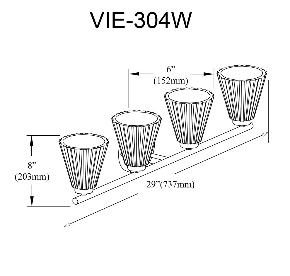 Vienna Vanity, 4-Light, Aged Brass, Clear Ribbed Glass
