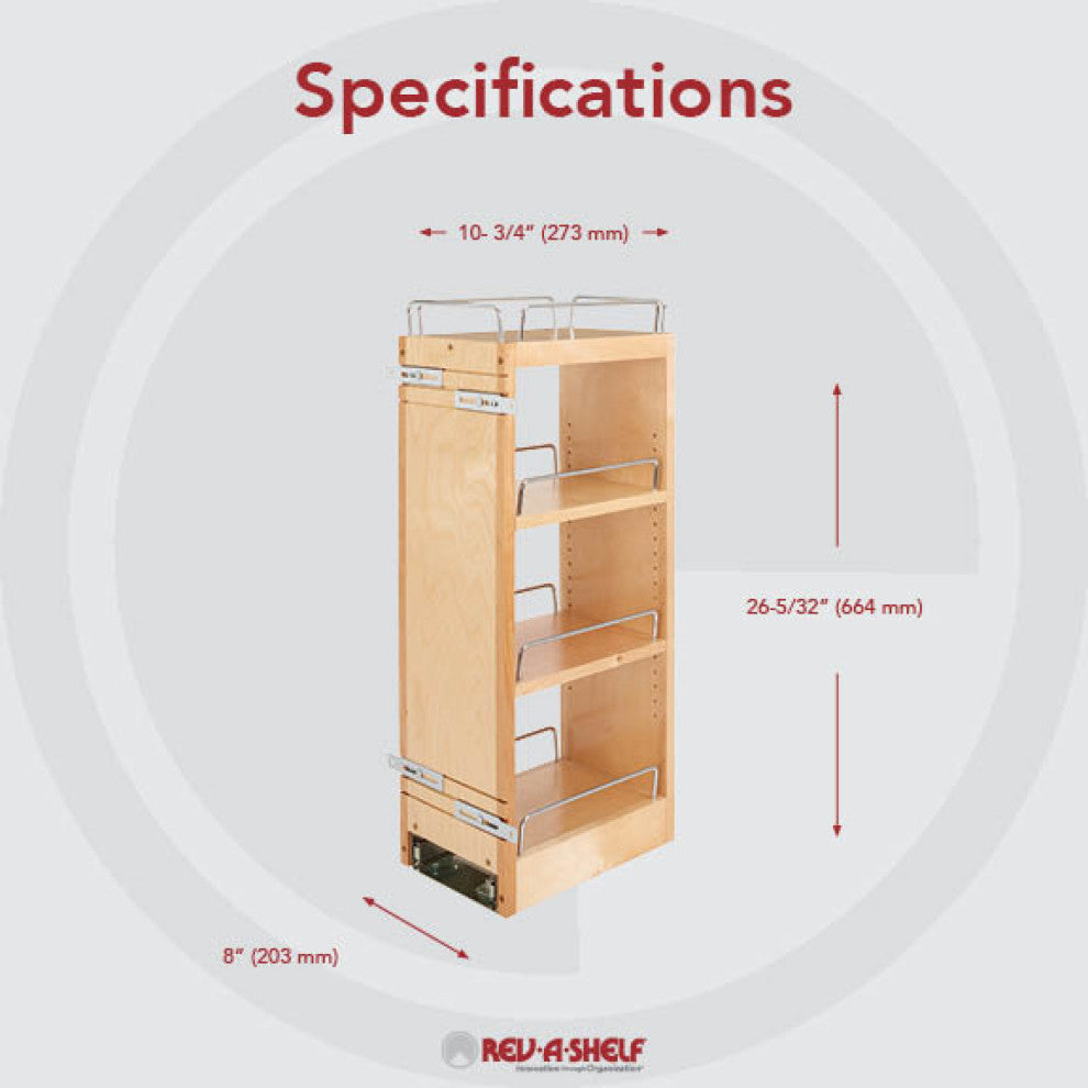 Wood Wall Cabinet Pull Out Organizer for 30" H Cabinets With BB Soft Close, 8"