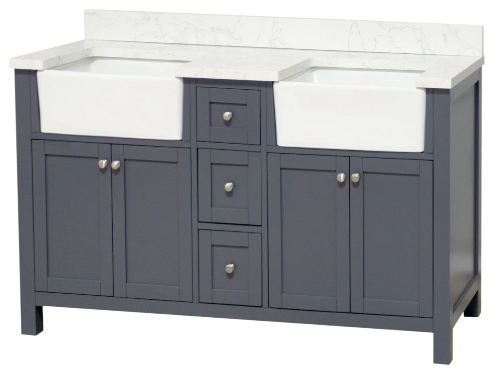 Yorkshire 60" Bathroom Vanity, Marine Gray, Engineered Marble, Double