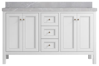 Nashville 60" Double Bathroom Vanity, White 2" Pearl Light Gray