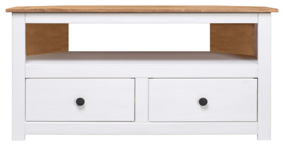 Vidaxl Corner Tv Cabinet White 36.6"x19.3"x19.3" Solid Pine Panama Range