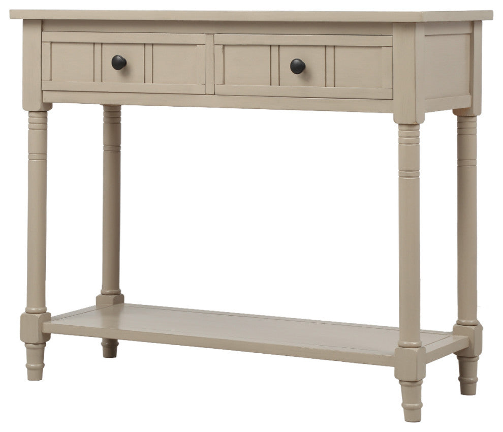 TATEUS Espresso Finish Solid Wood Console Table With Drawers, Antique Gray