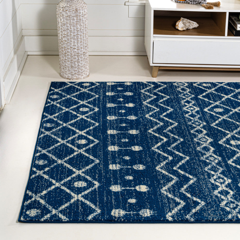 Aksil Moroccan Beni Souk Area Rug, Navy/Cream, 3 Ft. X 5 Ft.