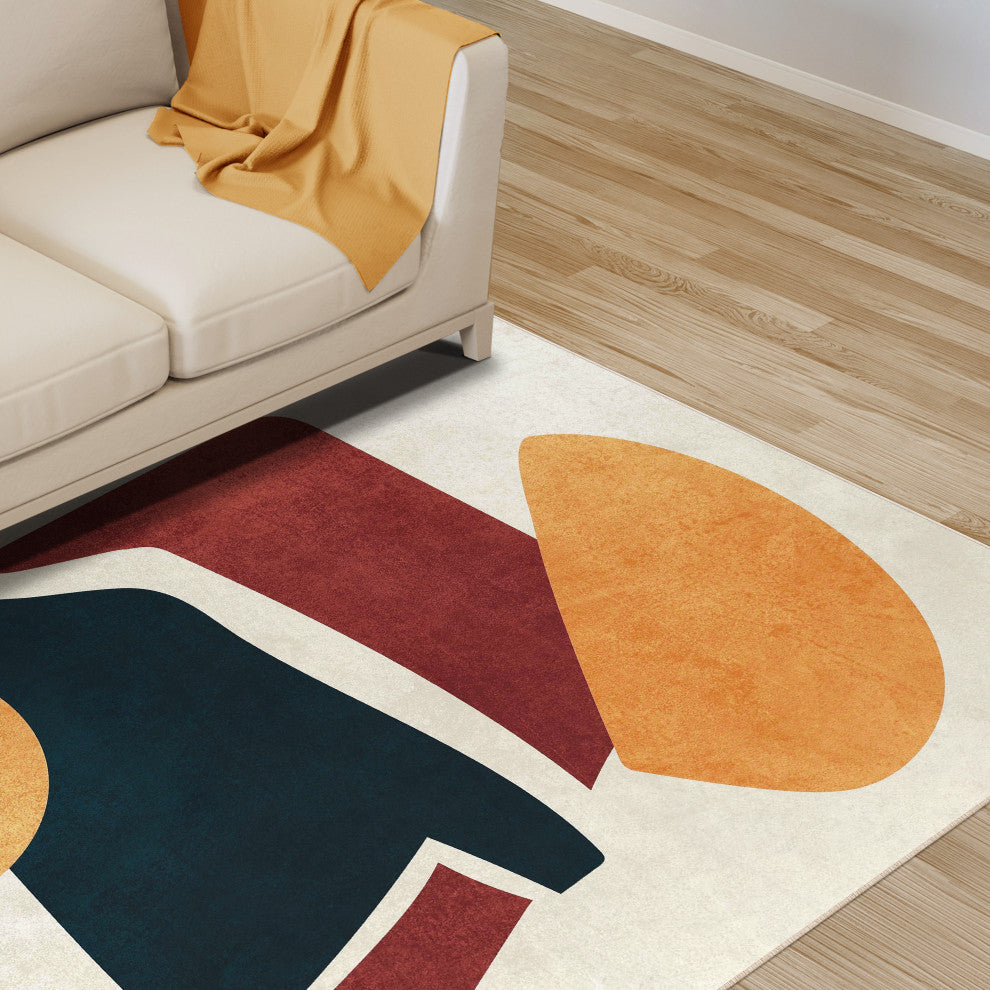 Earth Tone Geometric Art Area Rug, 5'x7.5'