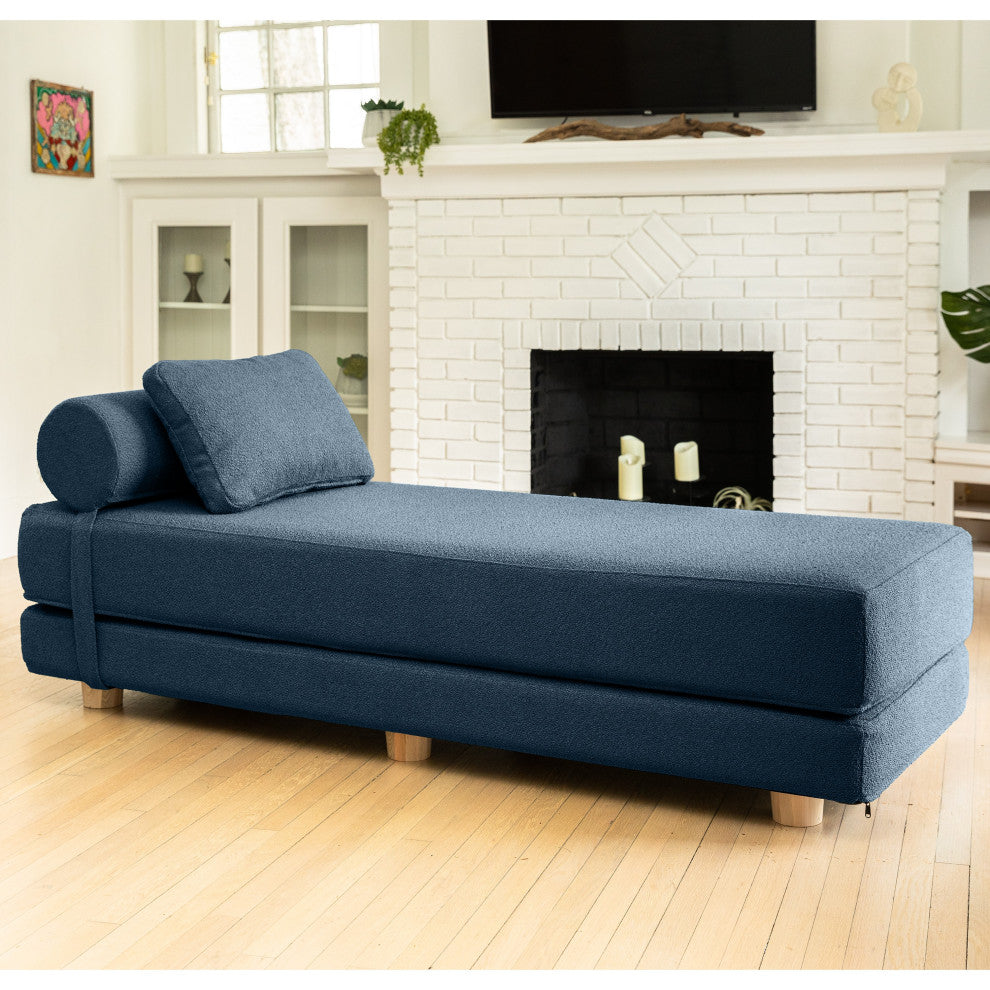 Jaxx Avida Daybed, Fold Out Queen Sleeper / Lounger Premium Boucle, Boucle Navy