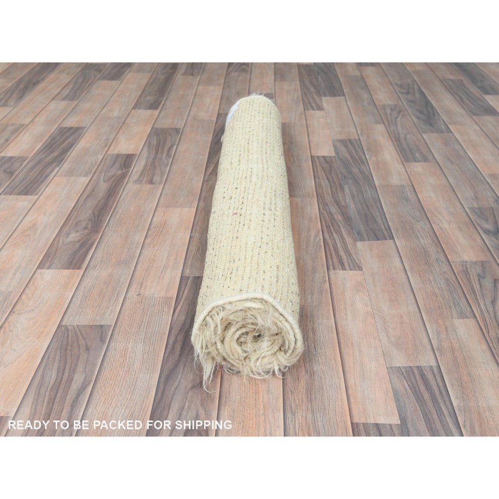Beige, Shaggy Moroccan, Undyed Natural Wool Hand Knotted Rug, 3'1"x5'3"