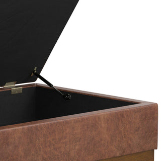 Mariah Coffee Table Storage Ottoman, Distressed Saddle Brown