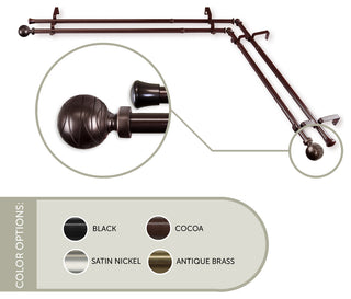Etched Corner Window Double 13/16" Curtain Rod, Cocoa, 28-48"