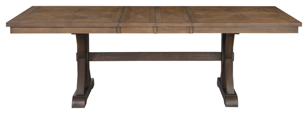 ACME Pascaline Dining Table, Gray Fabric, Rustic Brown and Oak Finish