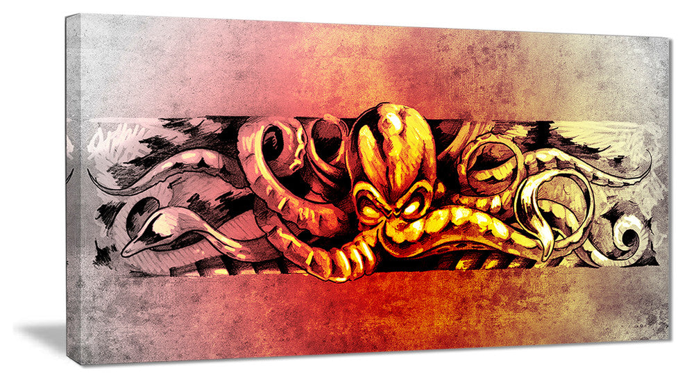 "Octopus Sketch in Yellow Shade" Animal Digital Wall Artwork