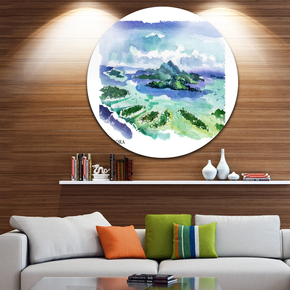 Bora Bora Vector Illustration, Cityscape Disc Metal Wall Art, 23"