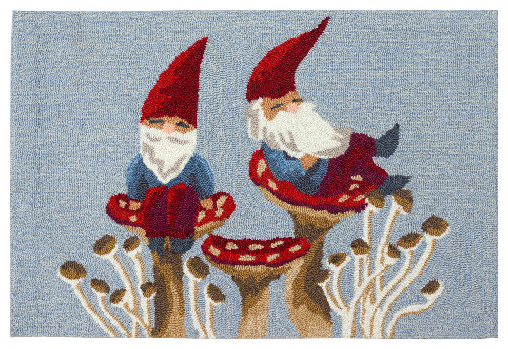 Frontporch Welcome Gnome Indoor/Outdoor Rug Blue 2'x3'