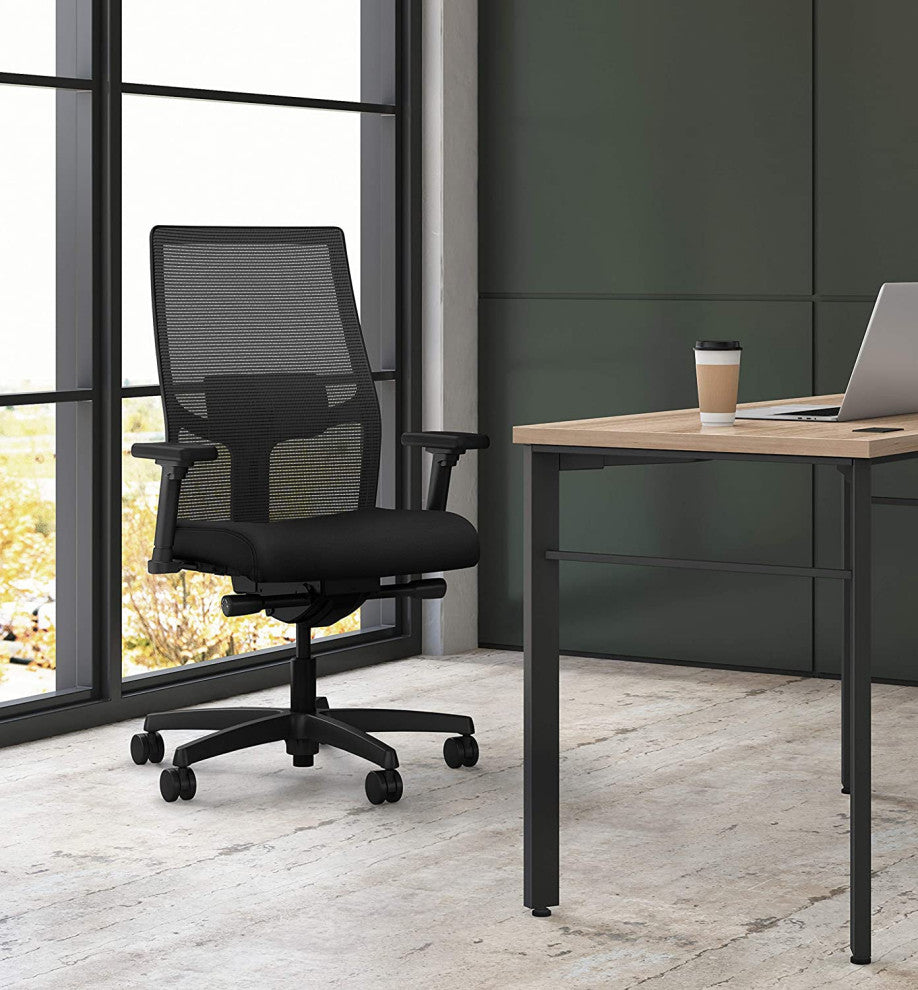 Modern Office Chair, Padded Seat With Mesh Backrest and Adjustable Arms, Black