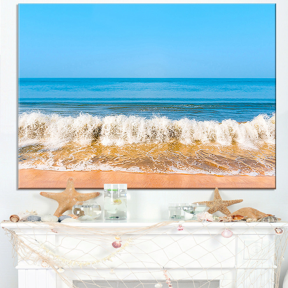 "Beautiful Blue Sea And Roaring Waves" Beach Canvas Wall Art, 1 Panel, 60"x28"