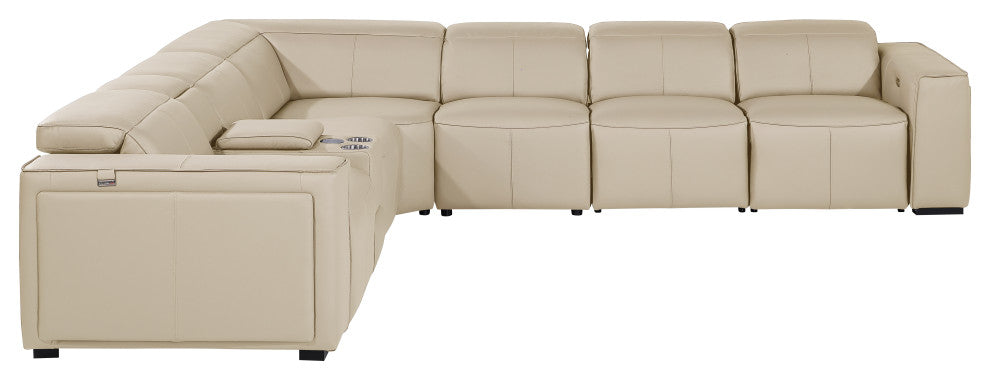 Niccolo Italian Leather 7-Piece L-Shaped Power Reclining Sectional, Beige