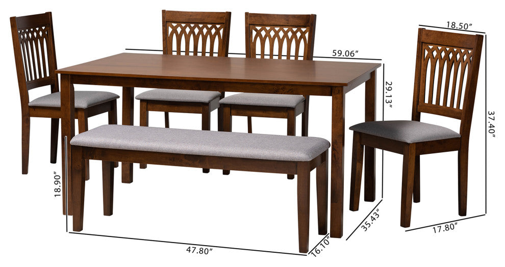 Marsala Modern Collection, Gray/Walnut Brown, 6-Piece Dining Set