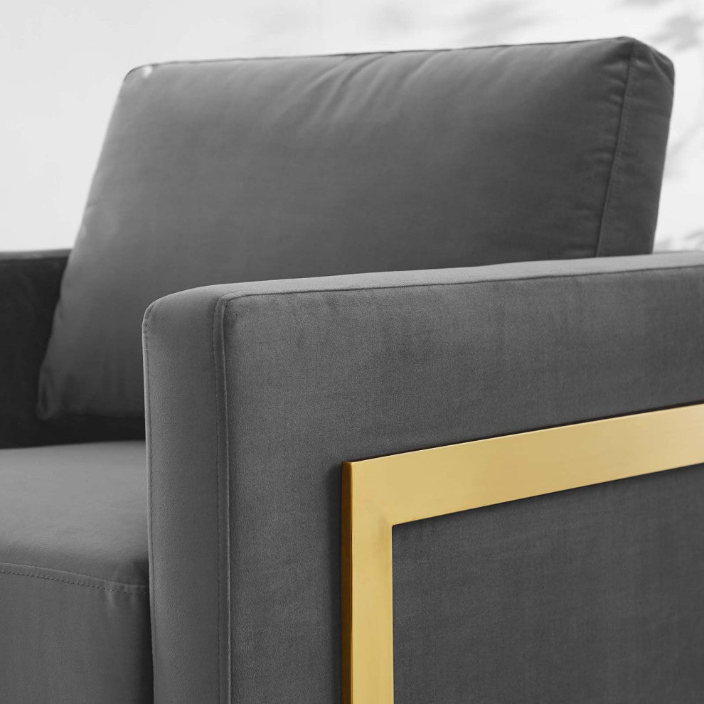 Accent Chair, Velvet, Metal, Gold Gray, Modern, Living Lounge Hospitality