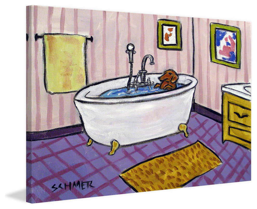 "Dachsund Bath" Painting Print on Wrapped Canvas, 36"x24"