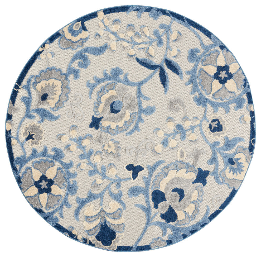 Nourison Aloha 4' x Round Blue/Grey Farmhouse Area Rug