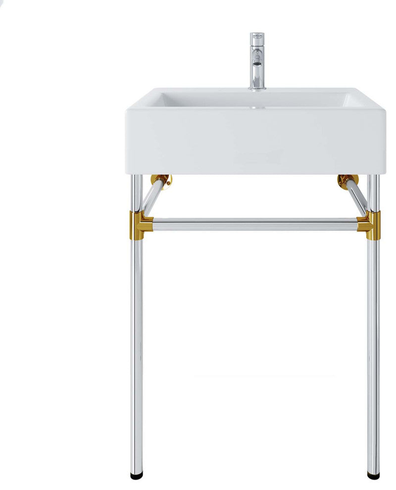 Redeem 24" Silver Stainless Steel Wall-Mount Bathroom Vanity, Silver White