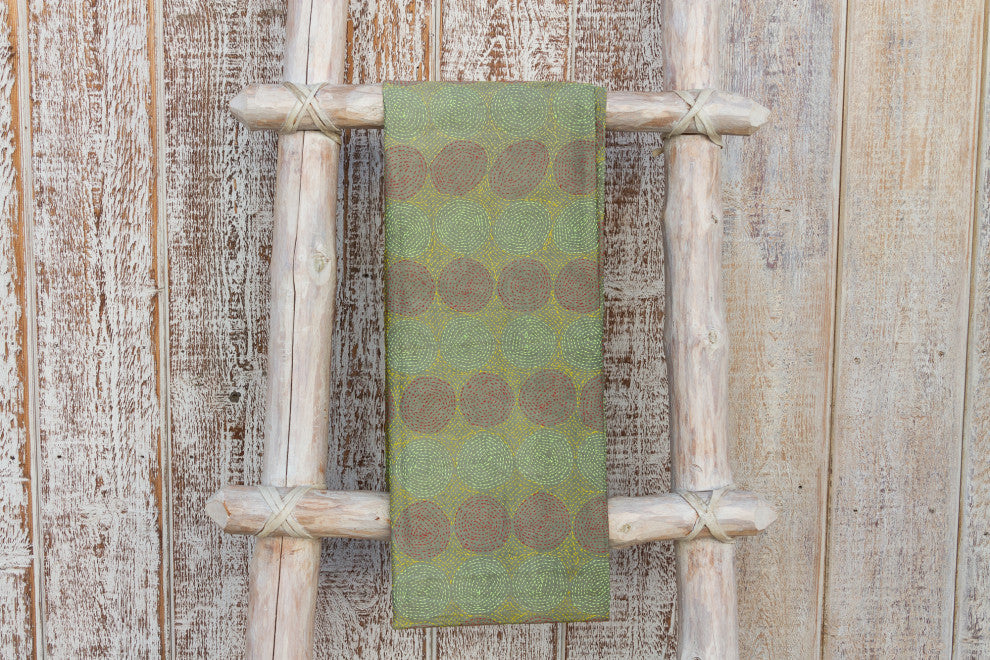 Olive Silk Kantha Throw