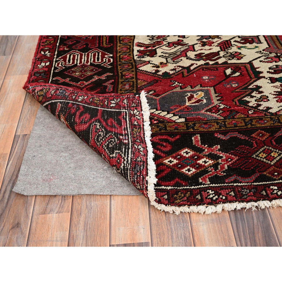 Imperial Red Pure Wool Hand Knotted Semi Antique Persian Heriz Rug 7'10"x11'5"