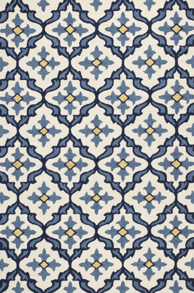HomeRoots 5' x 7' Ivory or Blue Geometric Mosaic Indoor Outdoor Area Rug