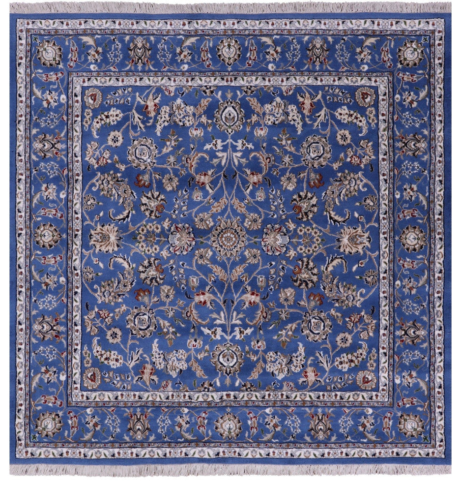 6' Square Wool & Silk Persian Nain Hand Knotted Rug - Q14896