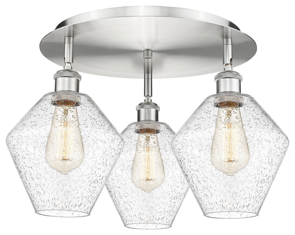 Cindyrella-3 Light 20" Flush Mount-Satin Nickel, Seedy Glass Shade