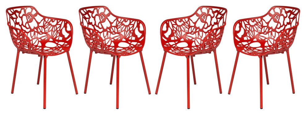 LeisureMod Modern Devon Aluminum Chair, Set of 4 Red