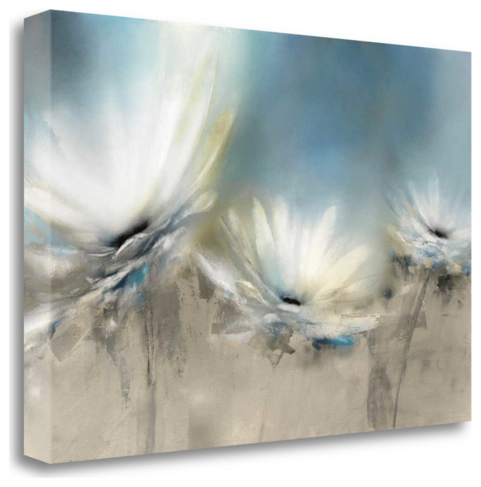 34" Whimsical White Daisies Print on Gallery Wrap Canvas Wall Art