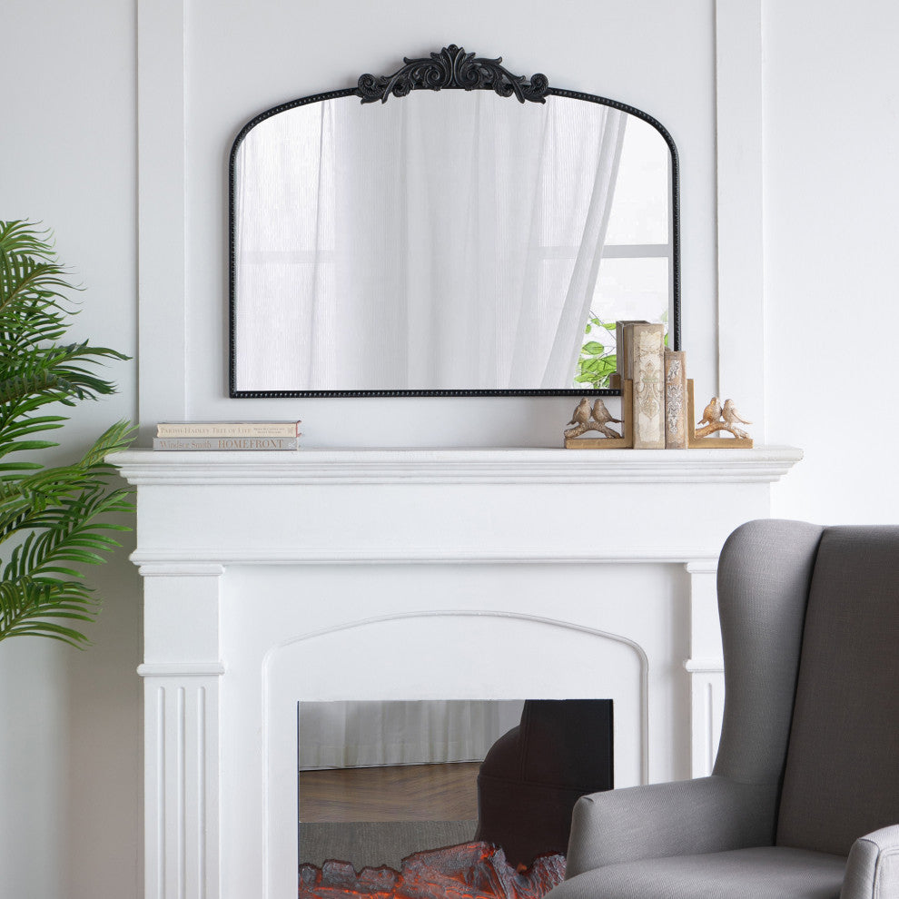 Gewnee 40"x31" Classic Design Gold Arch Mirror And Baroque Inspired Frame, Black