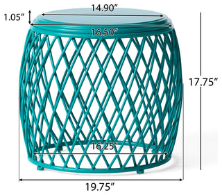 GDF Studio Alameda Outdoor 19" Diameter Lattice Iron Side Table, Matte Teal