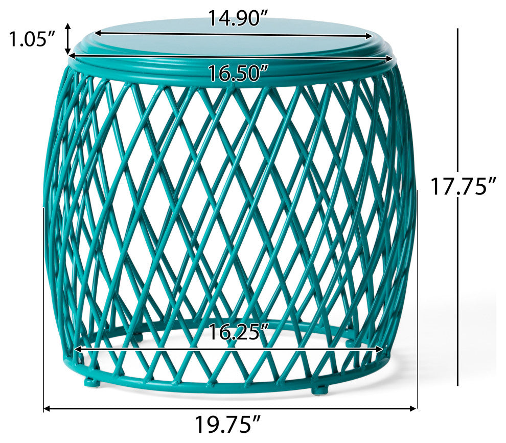 GDF Studio Alameda Outdoor 19" Diameter Lattice Iron Side Table, Matte Teal