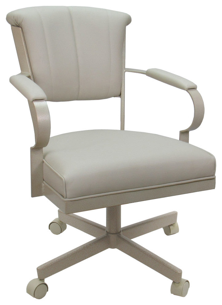 Set of 4, Miami Swivel Metal Caster Chairs, Reading Base, Beige Vinyl, Beige