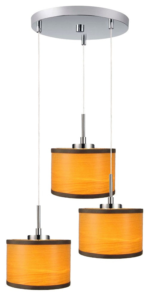 Merna 3-Light Cluster Pendant, Satin Nickel, Veneer/Nougat
