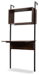 Fariat Modern Walnut Brown Finished Wood and Black Metal Display Shelf With Desk