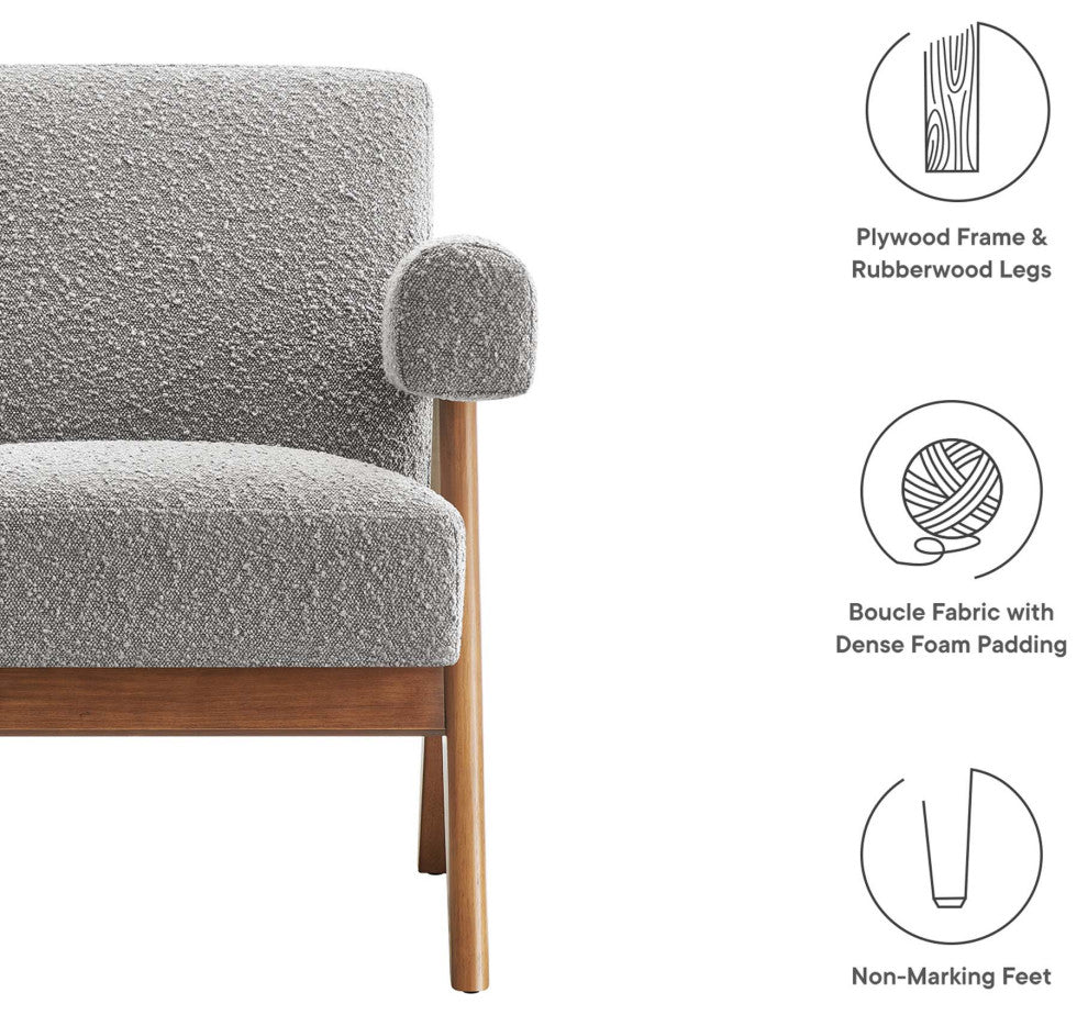 Lyra Boucle Fabric Armchair, Light Gray