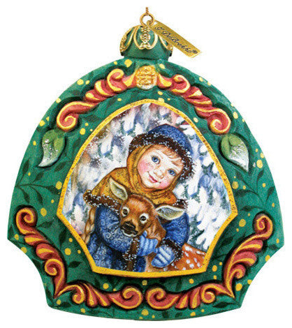 Hand Painted Scenic Ornament Girl With Deer