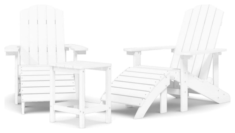 vidaxL Patio Adirondack Chairs With Footstool and Table HDPE White