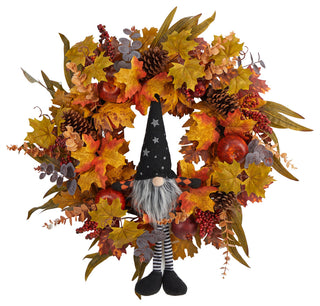28" Harvest Fall Gnome Artificial Autumn Wreath