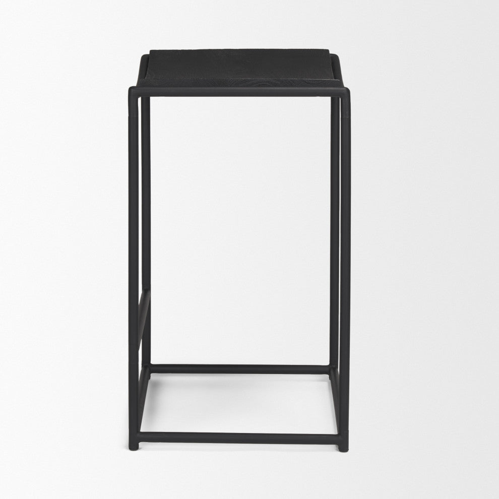 Taniel Textured Black Wood With Black Metal Counter Stool