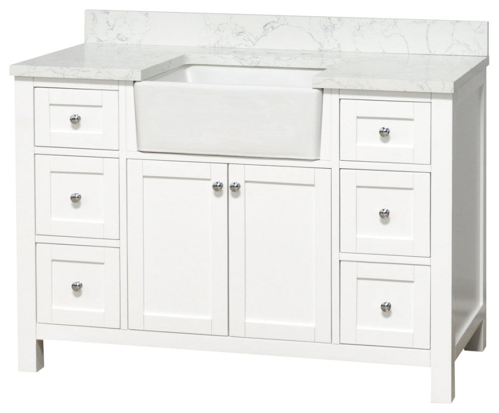 Yorkshire 48" Bathroom Vanity, White, Engineered Marble